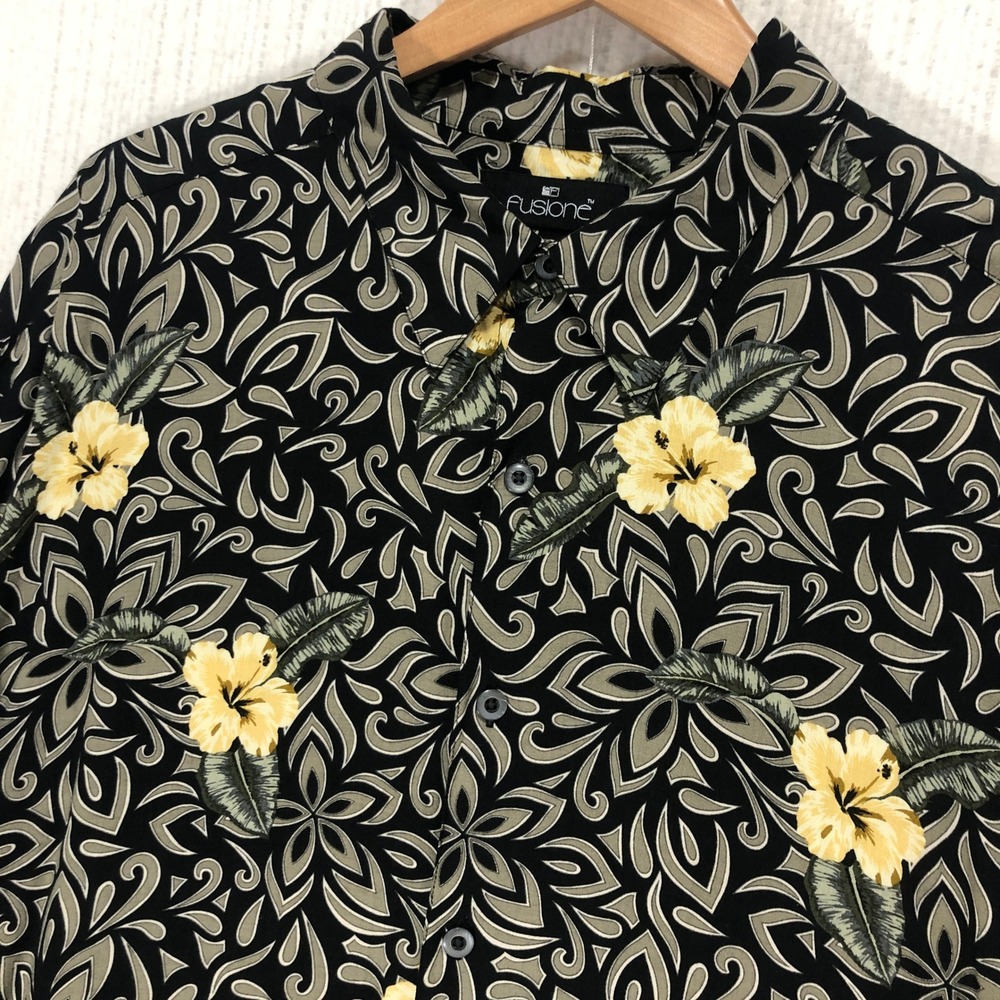 Fusionone XXL Rayon‎ Black Floral Hawaiian Shirt Short Sleeve Menswear